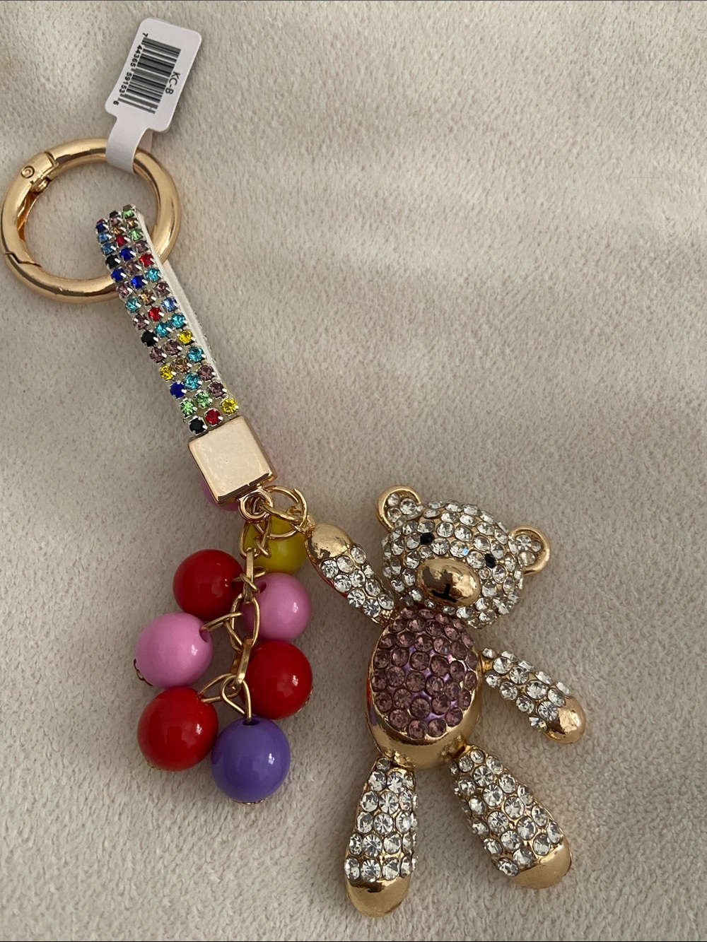 NWT keychain/Bag charm Crystal Teddy Bear&balloons charm w/Colorful Bead Charm - Picture 3 of 8